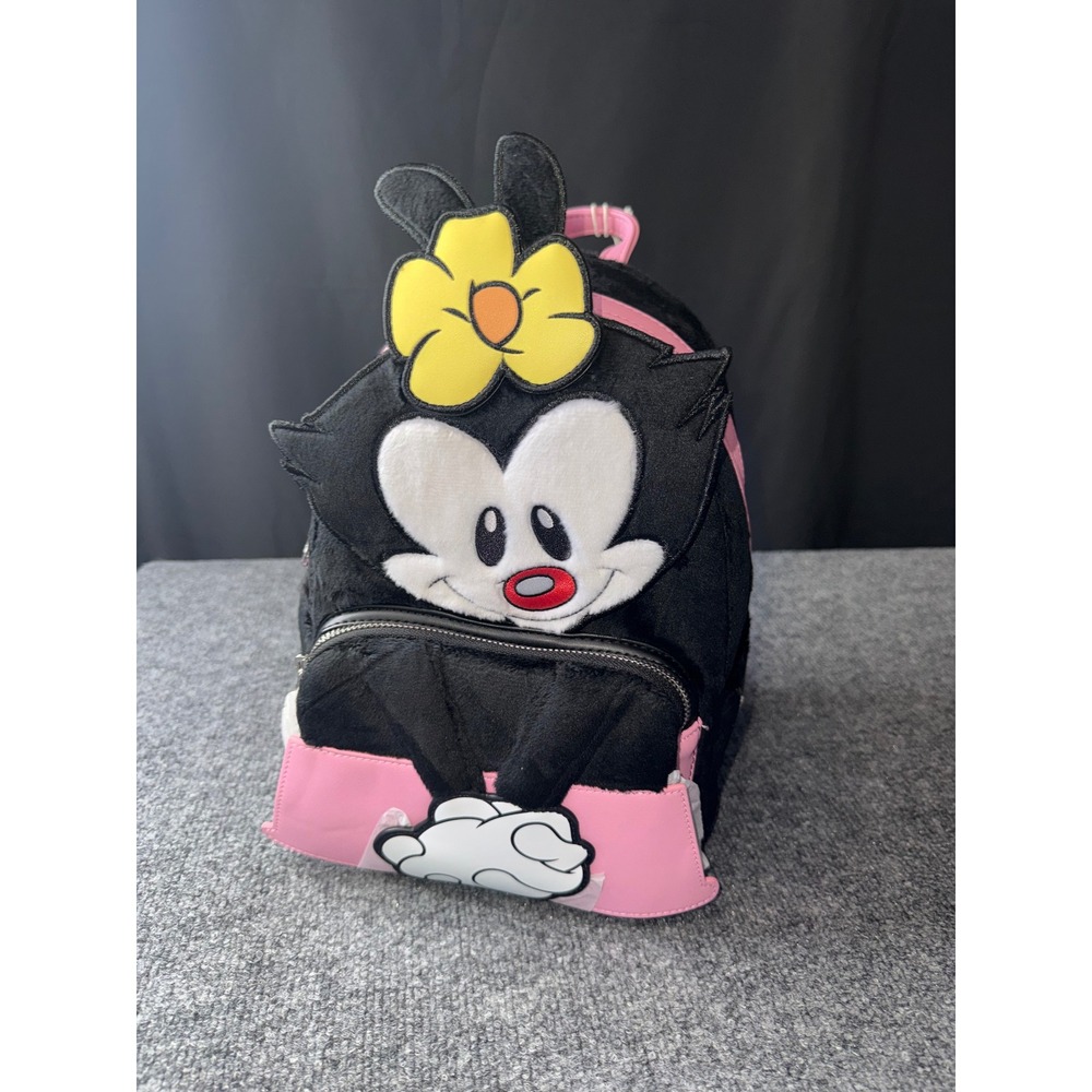Loungefly Animaniacs Dot Warner Plush Mini Backpack Pink Black Faux Fur NWT